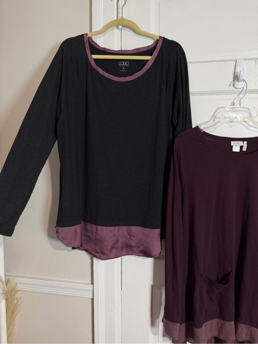 LOGO Lori Goldstein Long Sleeve Tunic Top Bundle Plum Purple & Gray Flowy XL - Picture 8 of 17